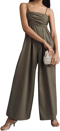 Women's Backless Waist Trimming Wide-leg Jumpsuit