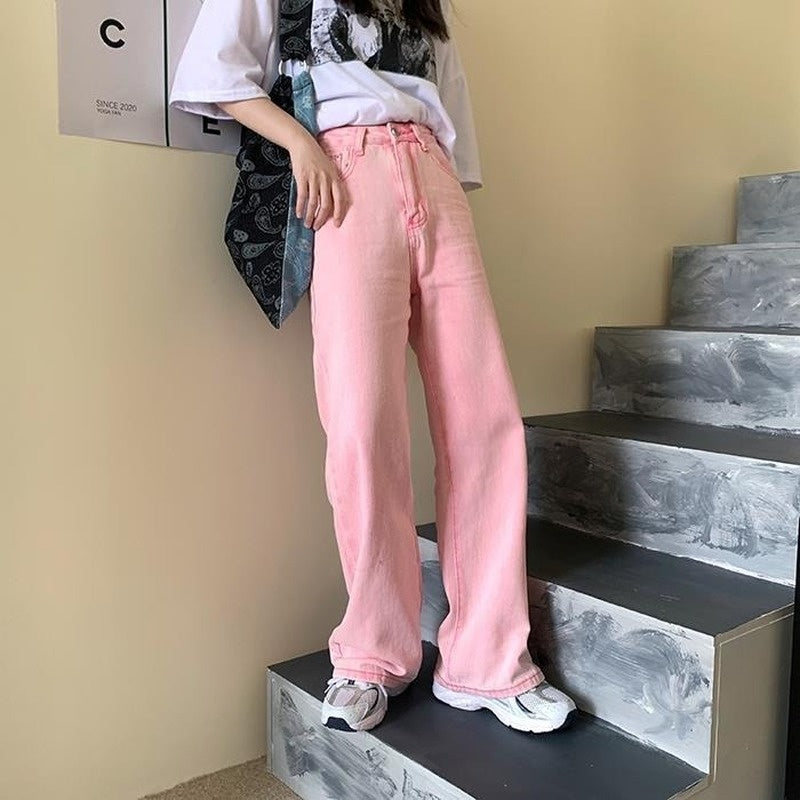 Fashion High Waist Frayed Light-colored Denim Trousers