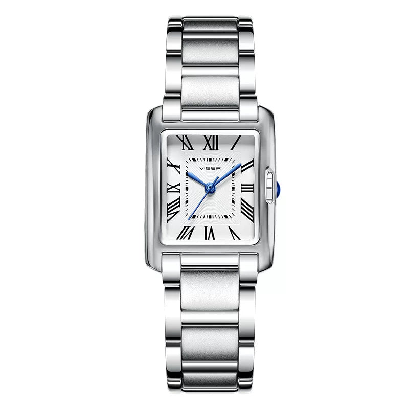 Vagran Needle Women's Retro Small Square Watch - Silver & Rose Gold, 24mm Dial