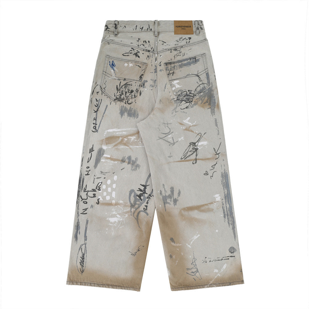 Hand Painted Graffiti Worn Jeans Men