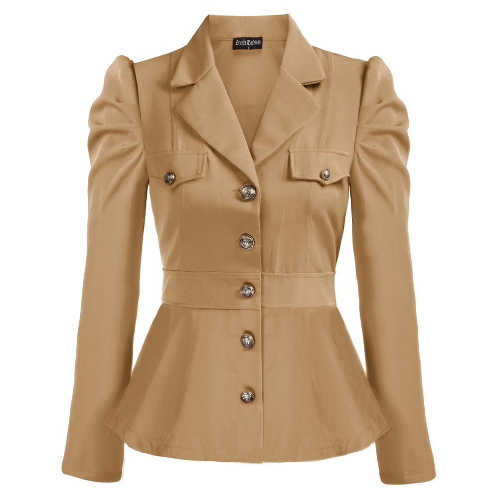Women's Fashion Jacket Lapel Ruffled Hem