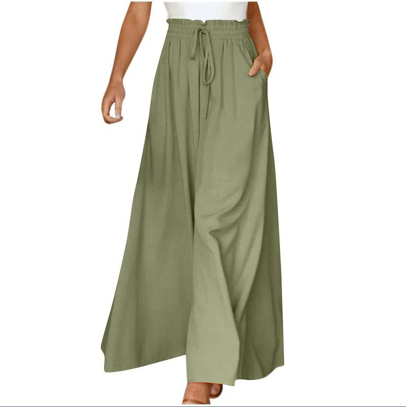Women's Fashion Wide Leg Elastic Waistband Wide Leg High Waist Long Dress Pants