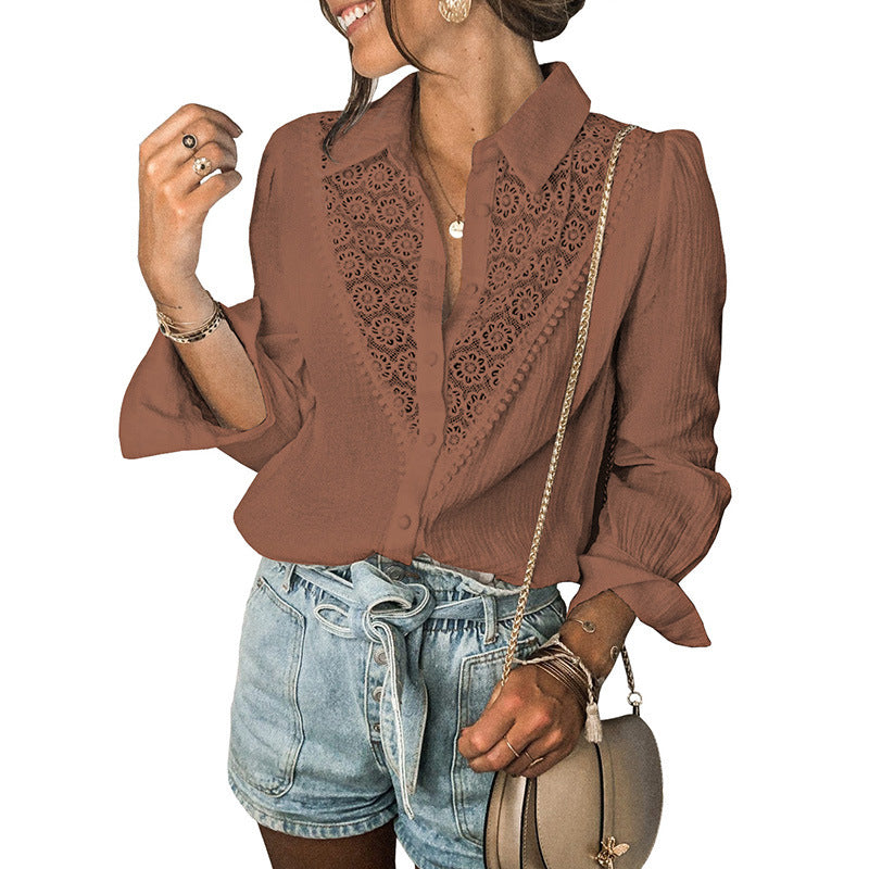 Shiying Hollow Stitching Shirt Women's European And American Autumn