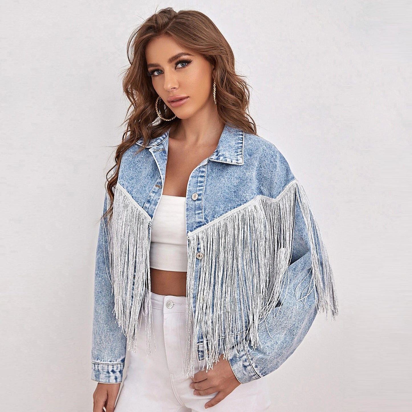 Flip Collar Stir Fried Denim Coat Girl