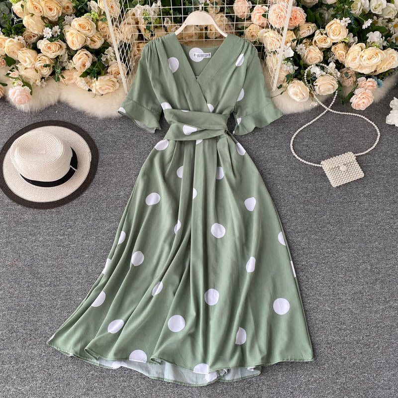 Design Sense Lace-up Waist-controlled Slimming Retro Over The Knee A- Line Dress