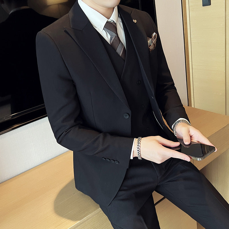 Suit Three-piece Suit Slim Double Buckle Solid Color