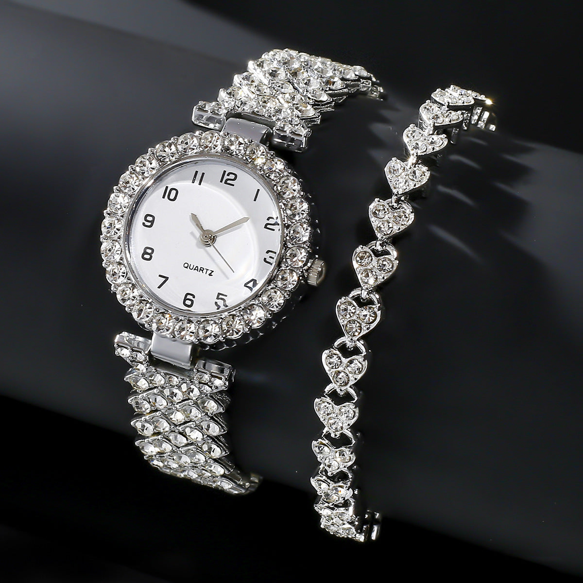 🎁 Bijou fantaisie - Coffret montre-bracelet de luxe pour femme (2 pièces) - Bracelet en alliage et bracelet en argent - Cadeau idéal (100% de réduction)