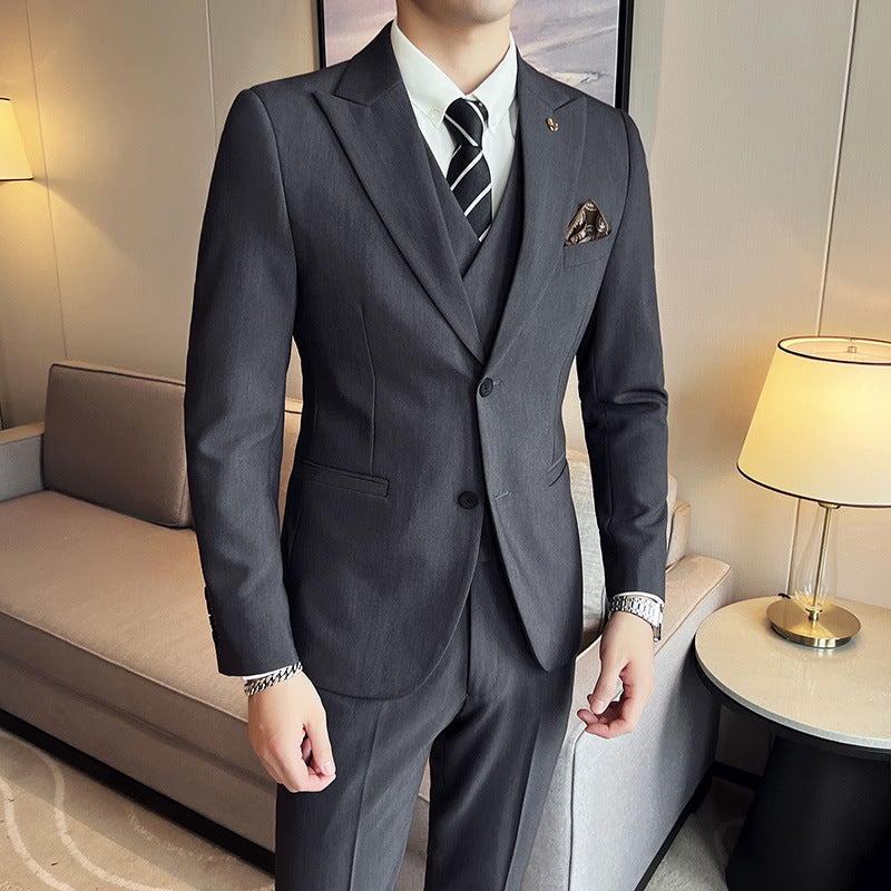 Suit Three-piece Suit Slim Double Buckle Solid Color