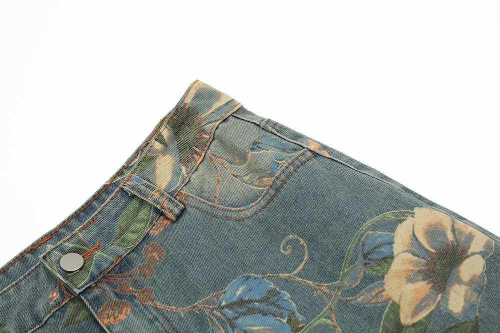 Men's Printed Niche Loose Wide Leg Denim Trousers