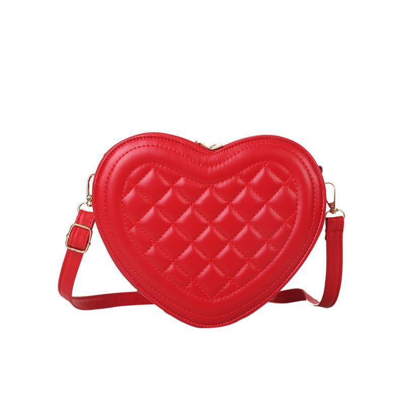 Women's Fashion Solid Color Rhombus Love-shaped Shoulder Crossbody Bag