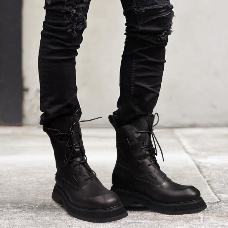 Men's Leather Boots Mid Top Platform Shoes Trend