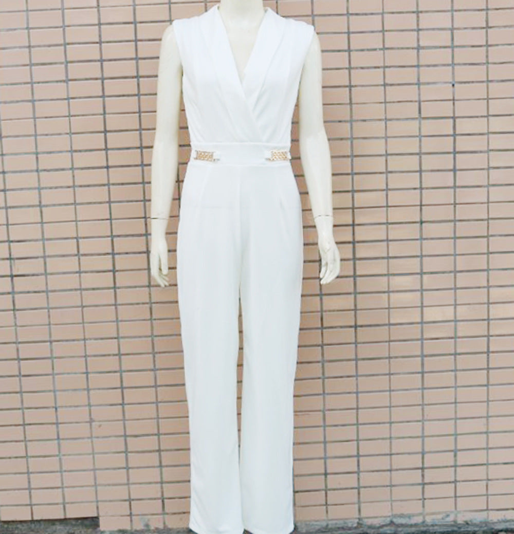 Women's Summer Solid Color Slim Fit Backless Fashion Jumpsuit