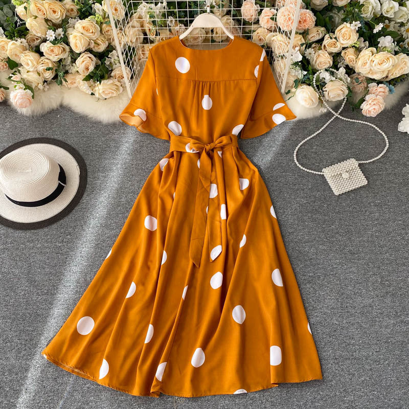 Design Sense Lace-up Waist-controlled Slimming Retro Over The Knee A- Line Dress