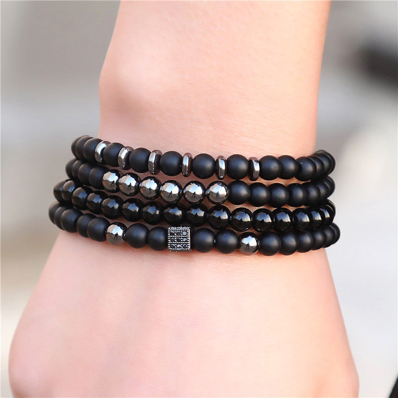 Retro Simple Black Frosted Bracelet Set