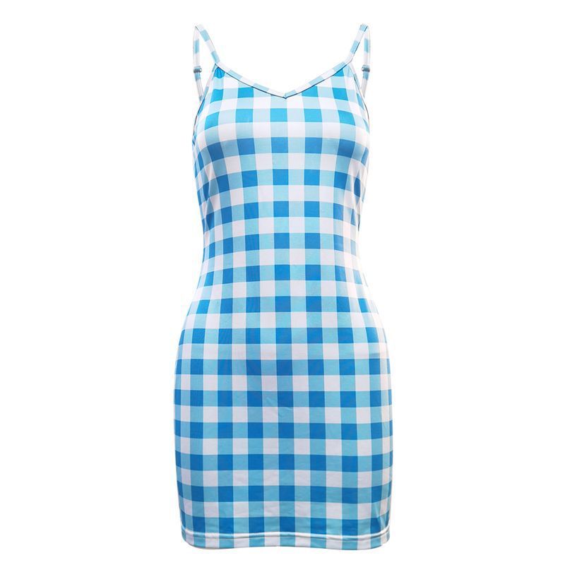 Women's Dress Plaid Backless Sling Sheath