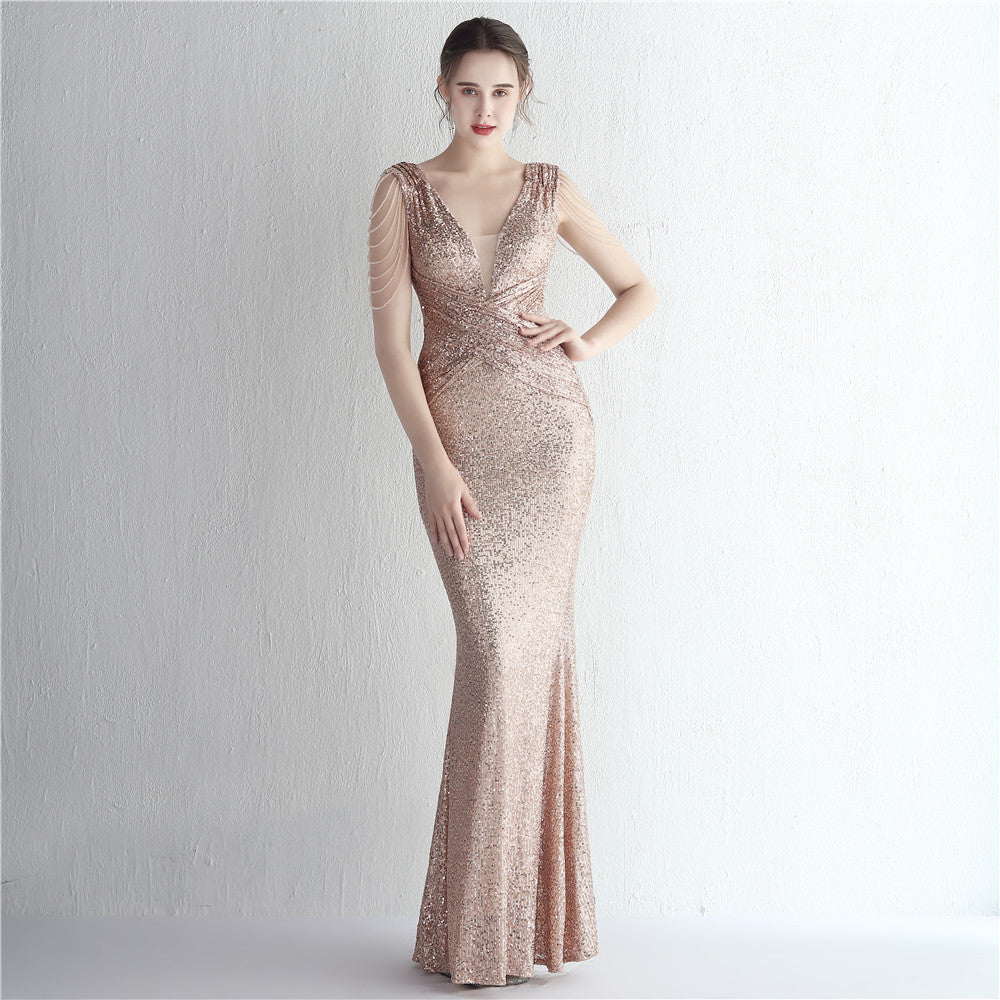 Banquet Temperament Showing Long Sequin Dress