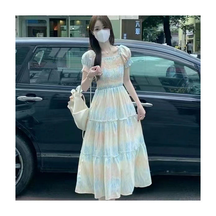 Fashionable Elegant French Floral Dress Women