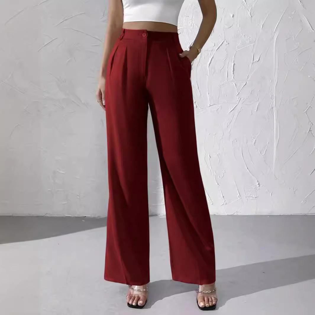 Women's Elegant Solid Color Suit Pants Polyester Micro Elasticity S-XXL