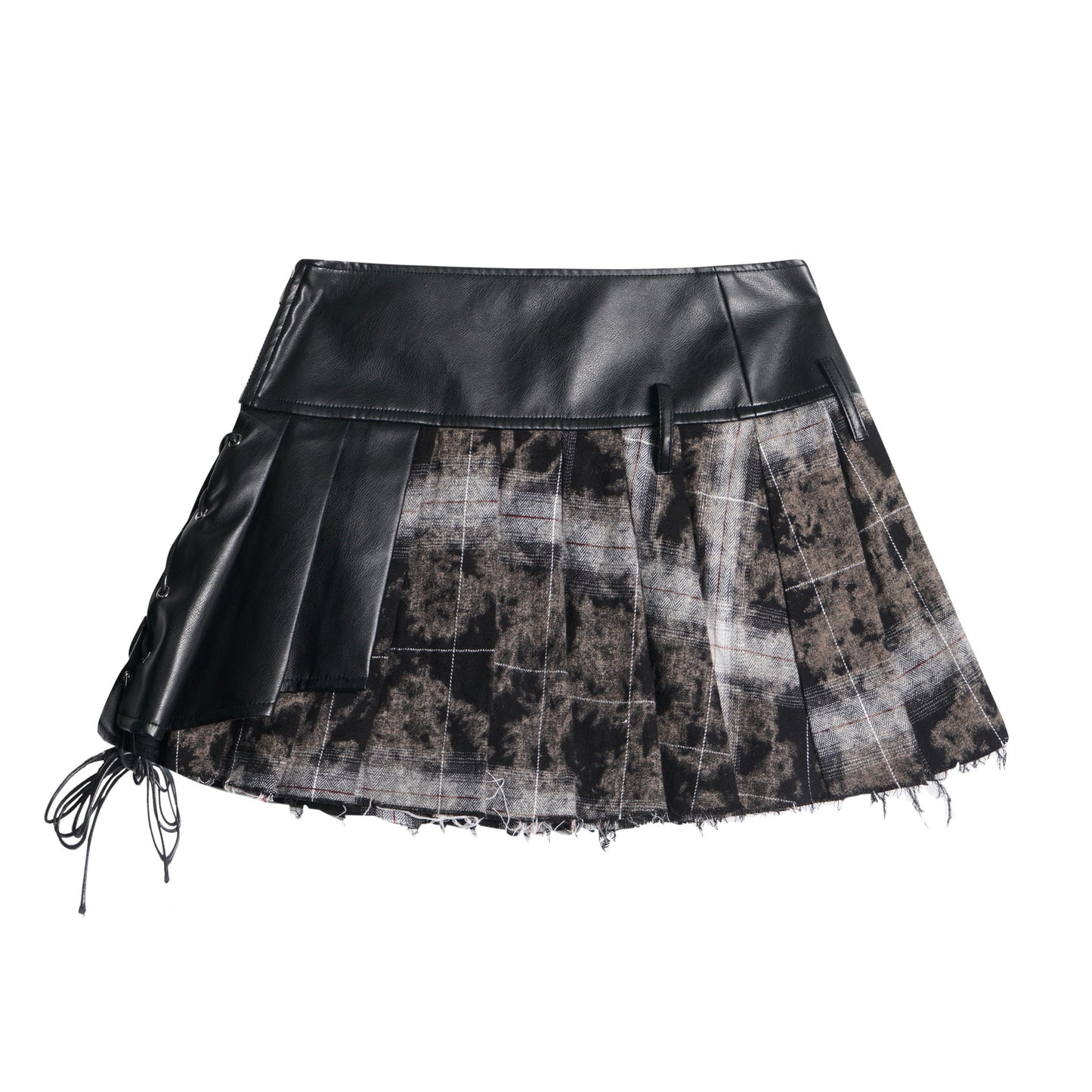 Fashion Leather Stitching Pleated Skirt Women