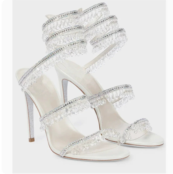 Crystal Pendant Snake Wrapped Rhinestone Tassel Decorative Sandals
