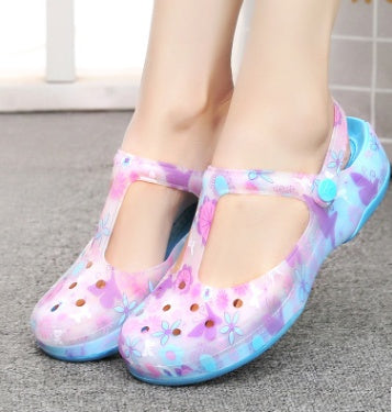 New sandals women's shoes Summer hole shoes women Printed sandals jelly beach shoes