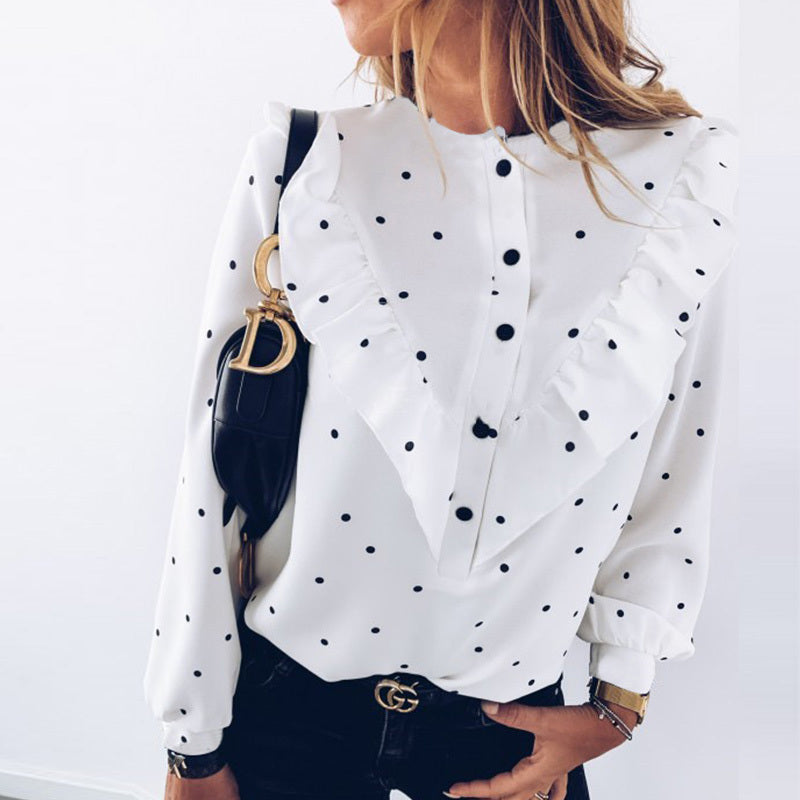 Ruffled Long Sleeve Polka Dot Shirt