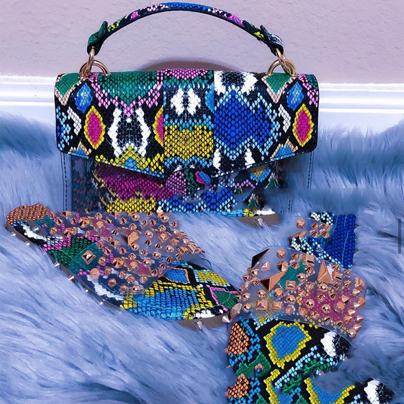 Ladies Snake Print Printed Shoulder Handbag Female Bag