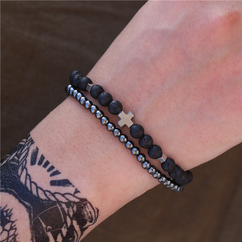 Retro Simple Black Frosted Bracelet Set