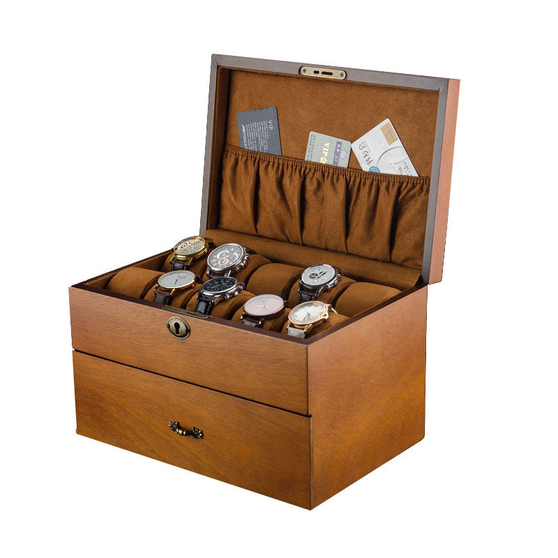 Wooden ash double-layered watch box with lock