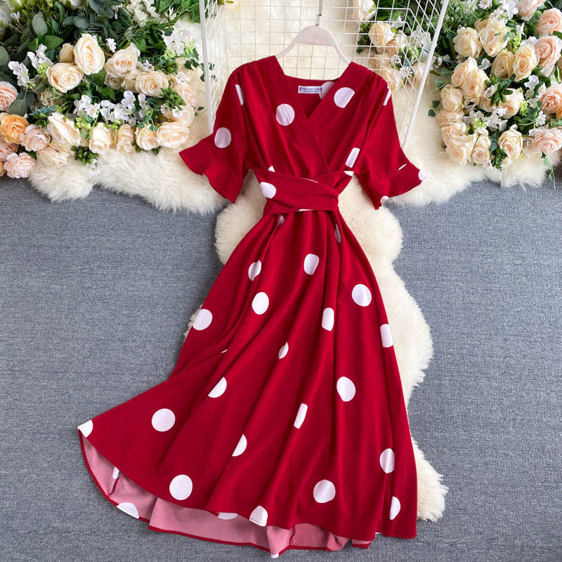 Design Sense Lace-up Waist-controlled Slimming Retro Over The Knee A- Line Dress