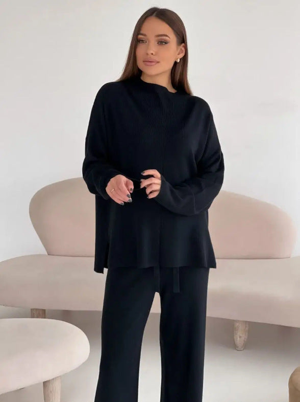 Autumn And Winter Leisure Loose And Irregular Split Top Wide Leg Pants Two-piece Set
