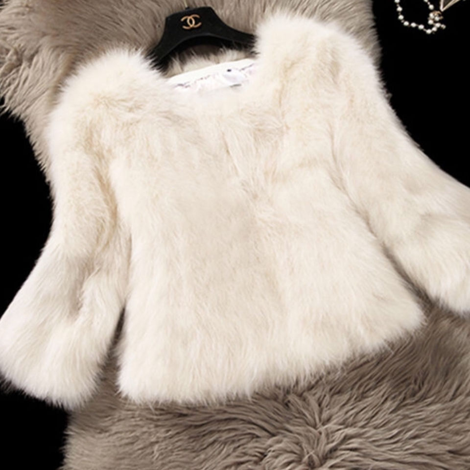 Women's Short Artificial Fur Coat With Fox Fur Trim