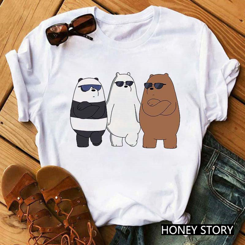 Cute Cartoon Three Bears Print Ladies Short Sleeve T-Shirt