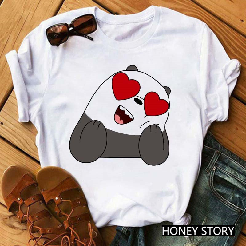 Cute Cartoon Three Bears Print Ladies Short Sleeve T-Shirt