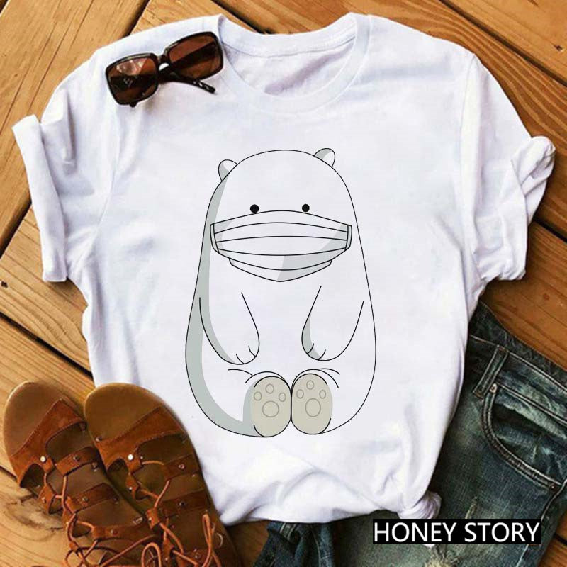Cute Cartoon Three Bears Print Ladies Short Sleeve T-Shirt