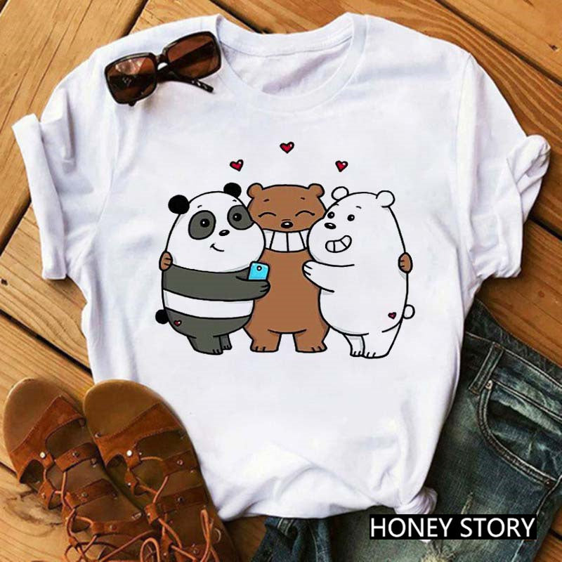 Cute Cartoon Three Bears Print Ladies Short Sleeve T-Shirt