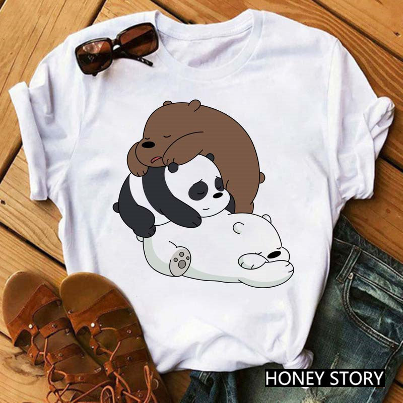Cute Cartoon Three Bears Print Ladies Short Sleeve T-Shirt