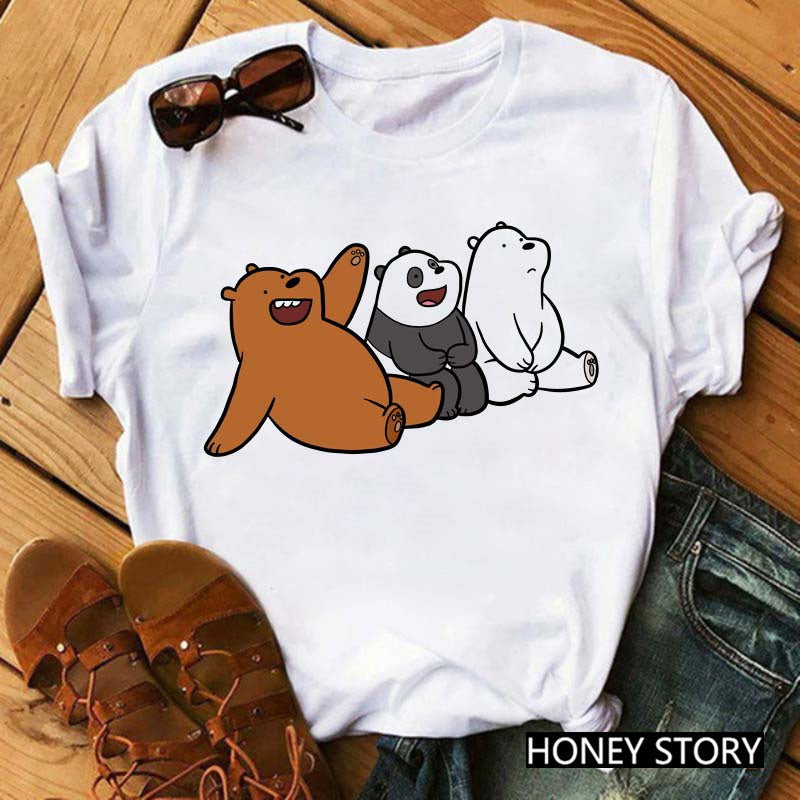Cute Cartoon Three Bears Print Ladies Short Sleeve T-Shirt