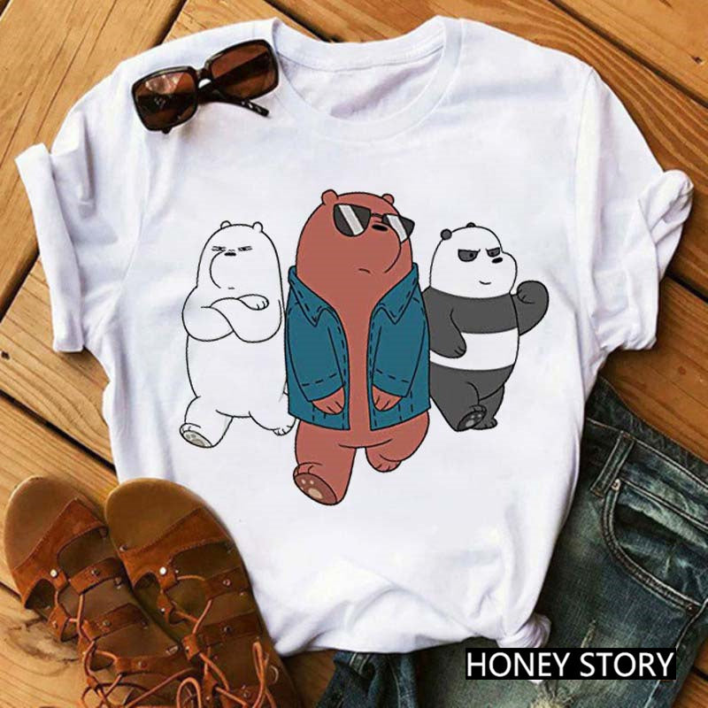 Cute Cartoon Three Bears Print Ladies Short Sleeve T-Shirt