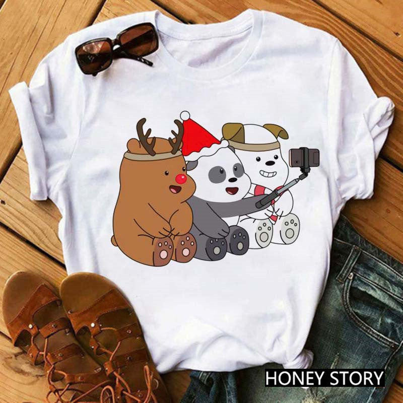Cute Cartoon Three Bears Print Ladies Short Sleeve T-Shirt