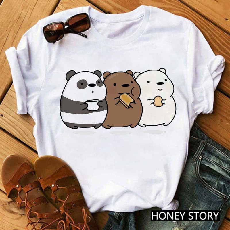 Cute Cartoon Three Bears Print Ladies Short Sleeve T-Shirt