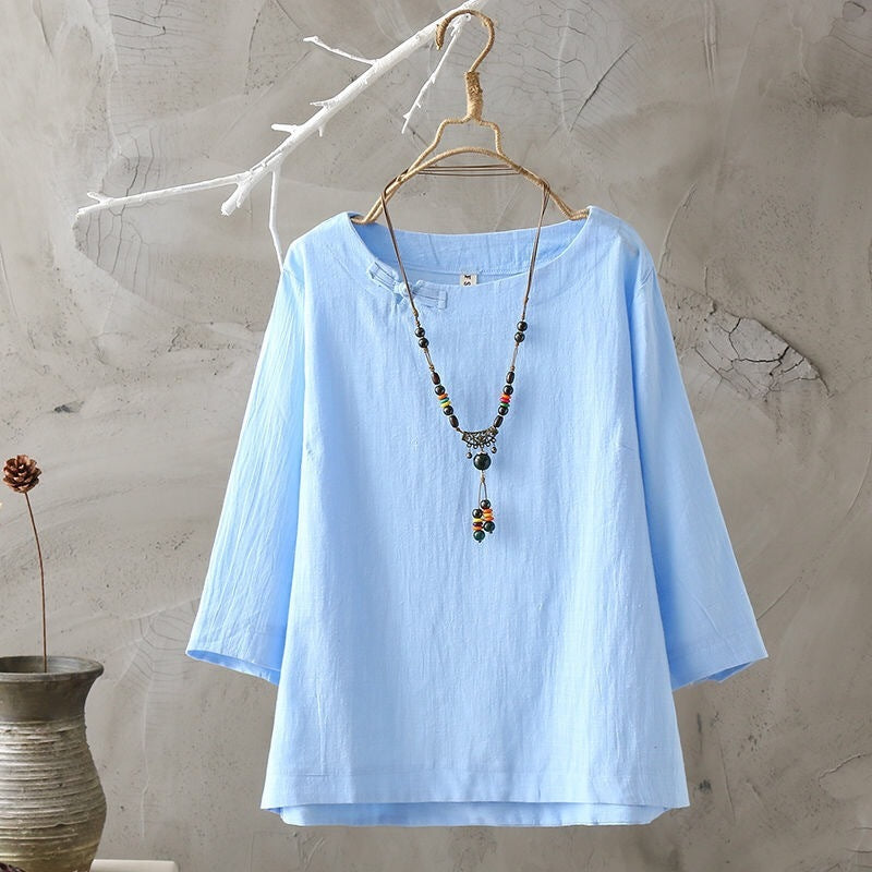 Retro Folk Style Breathable Imitation Cotton Linen Shirt Sweat Absorbent Loose Shirt