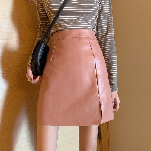 Shiny Leather Skirts Solid Bodycon Pencil Short Mini Skirt