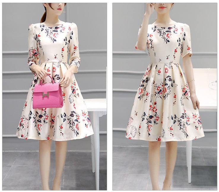 Three-Quarter Sleeve Dress Temperament Base Slim A-Line Skirt