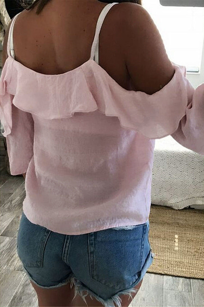 Sexy Sling Halter Ruffled Blouse Women's T-shirt