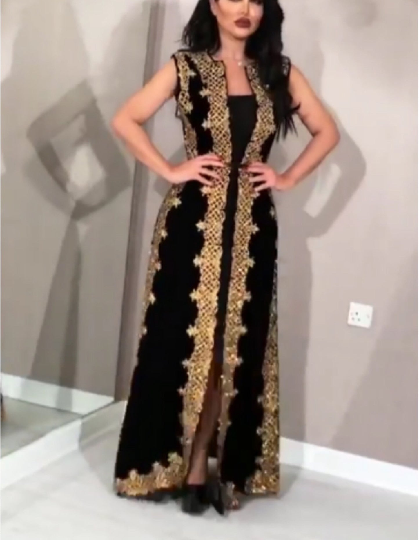 Two-Piece Chic Abaya Robe Bronzing Shawl Ball Gown