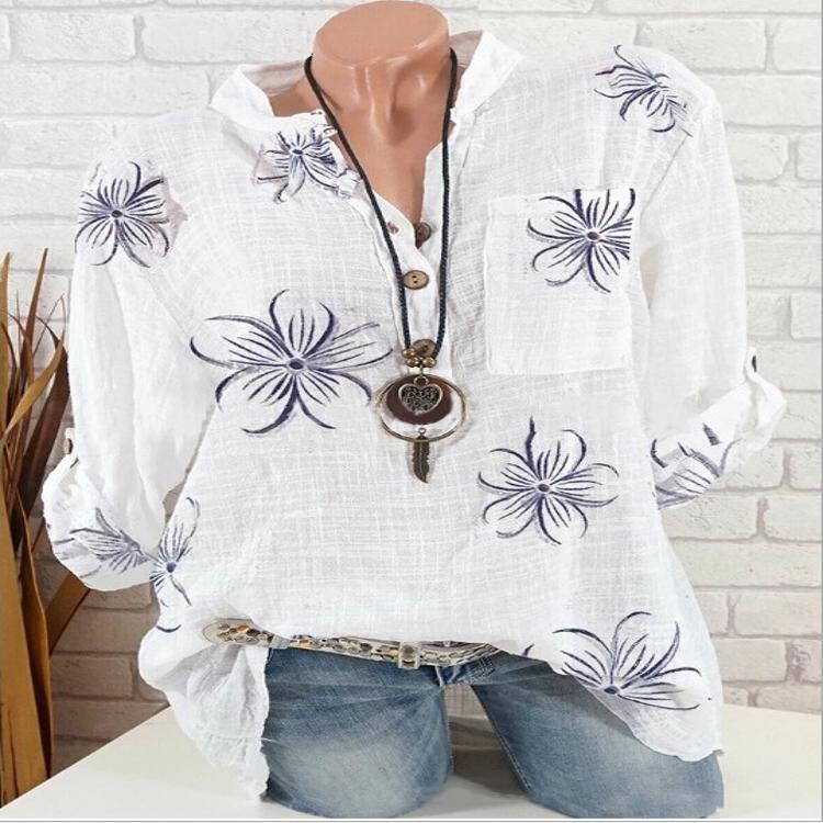 Printed Long-Sleeved Fashion Plus Size Shirt