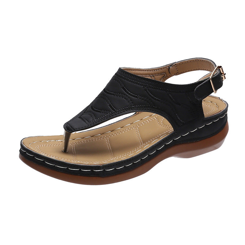 Casual Sandals Wedge Heel Solid Color Flip Flop