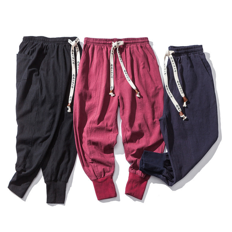 Casual Joggers Mens Pants Cotton Linen Sweatpants