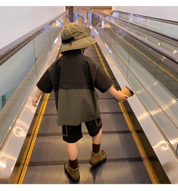 Children's Clothing Boys Cotton And Linen Suit Summer New Foreign Style Summer Baby Short-sleeved Net Red Fashionable Tide Clothes